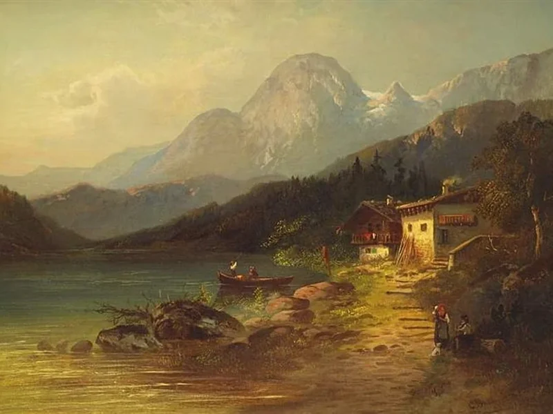 1852-Constantin Bauer - Vista dell'Hintersee con Reiterappe